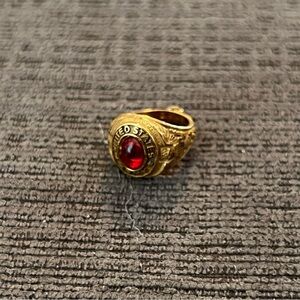 Vintage United States Army Gold Red Stone Ring Charm